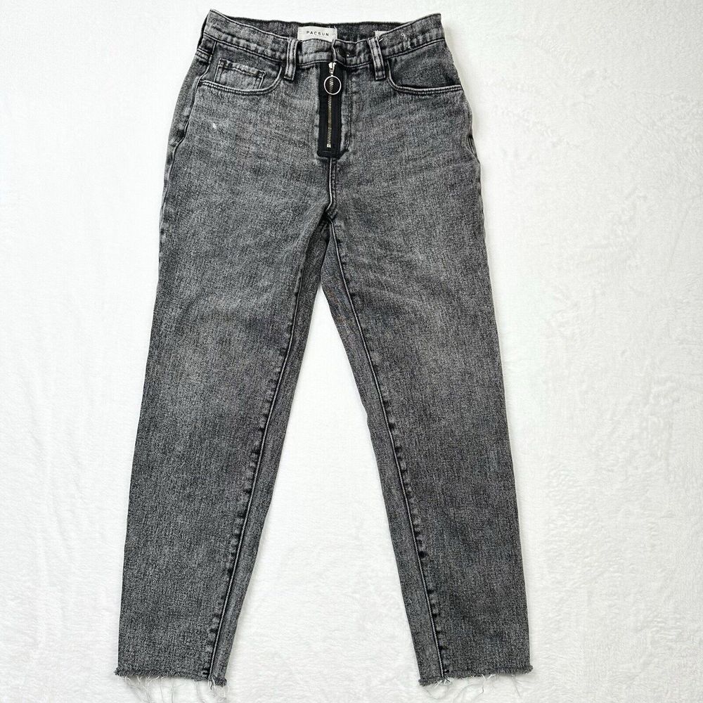Pacsun High Vintage Icon Jeans Womens 26 Black Fade Dnim Exposed Zipper Raw Hem